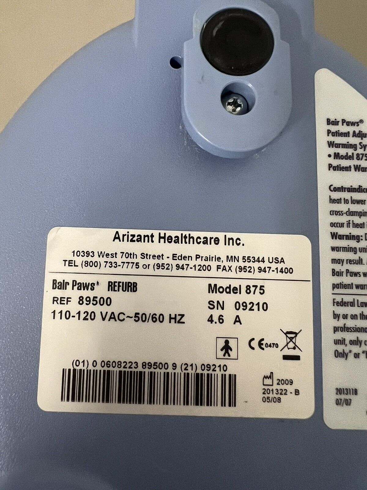 Arizant Healthcare Patient Warming System Bear Paws Model 875